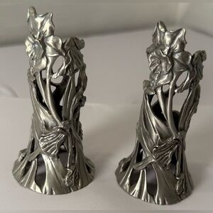 Pr  1990 Seagull Signed Pewter Taper Candle Holder CANDLESTICKS Daffodil Pattern